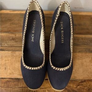 Jack Rogers Navy Heels with Gold Trim